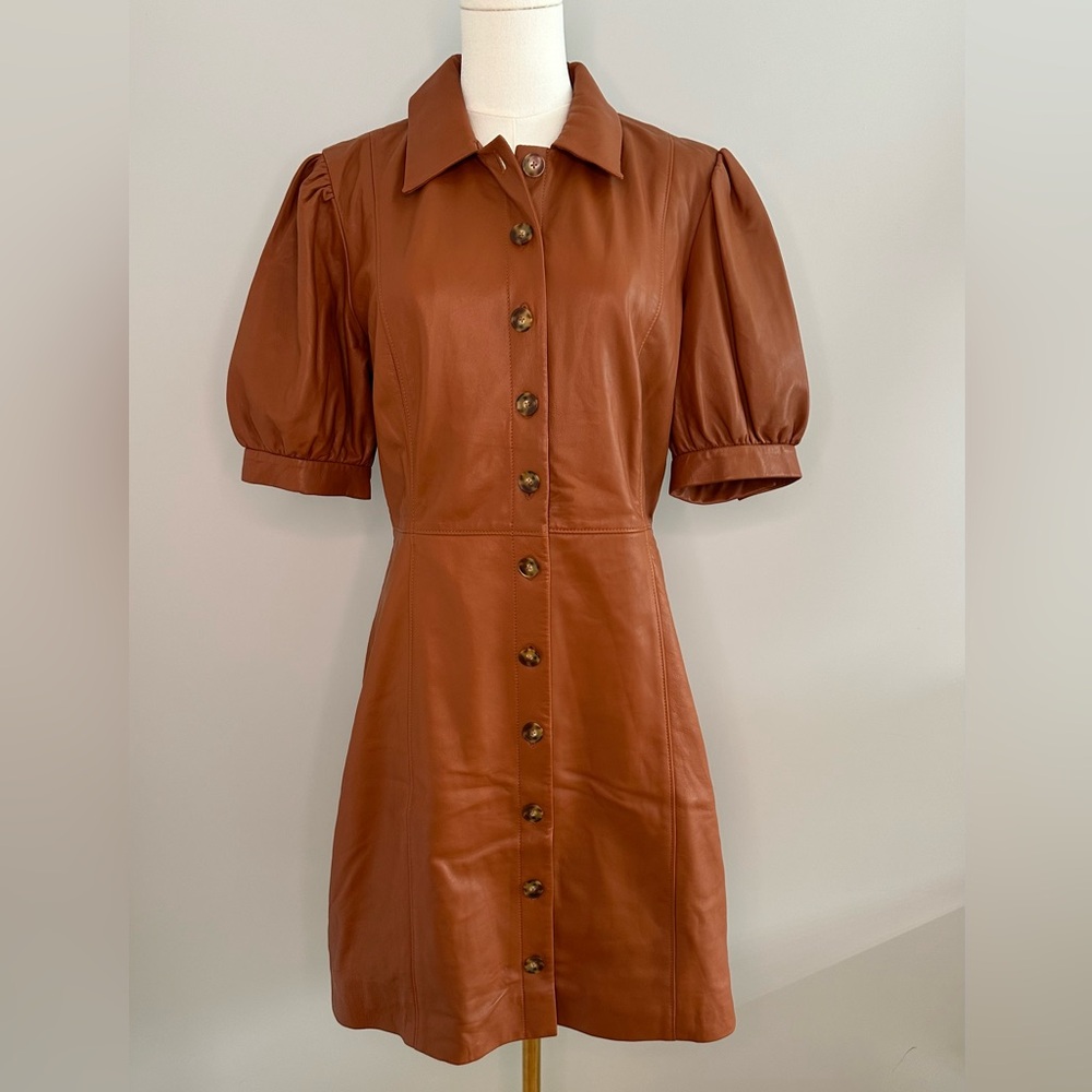 Joie Brown Button-Down Mini leather Dress